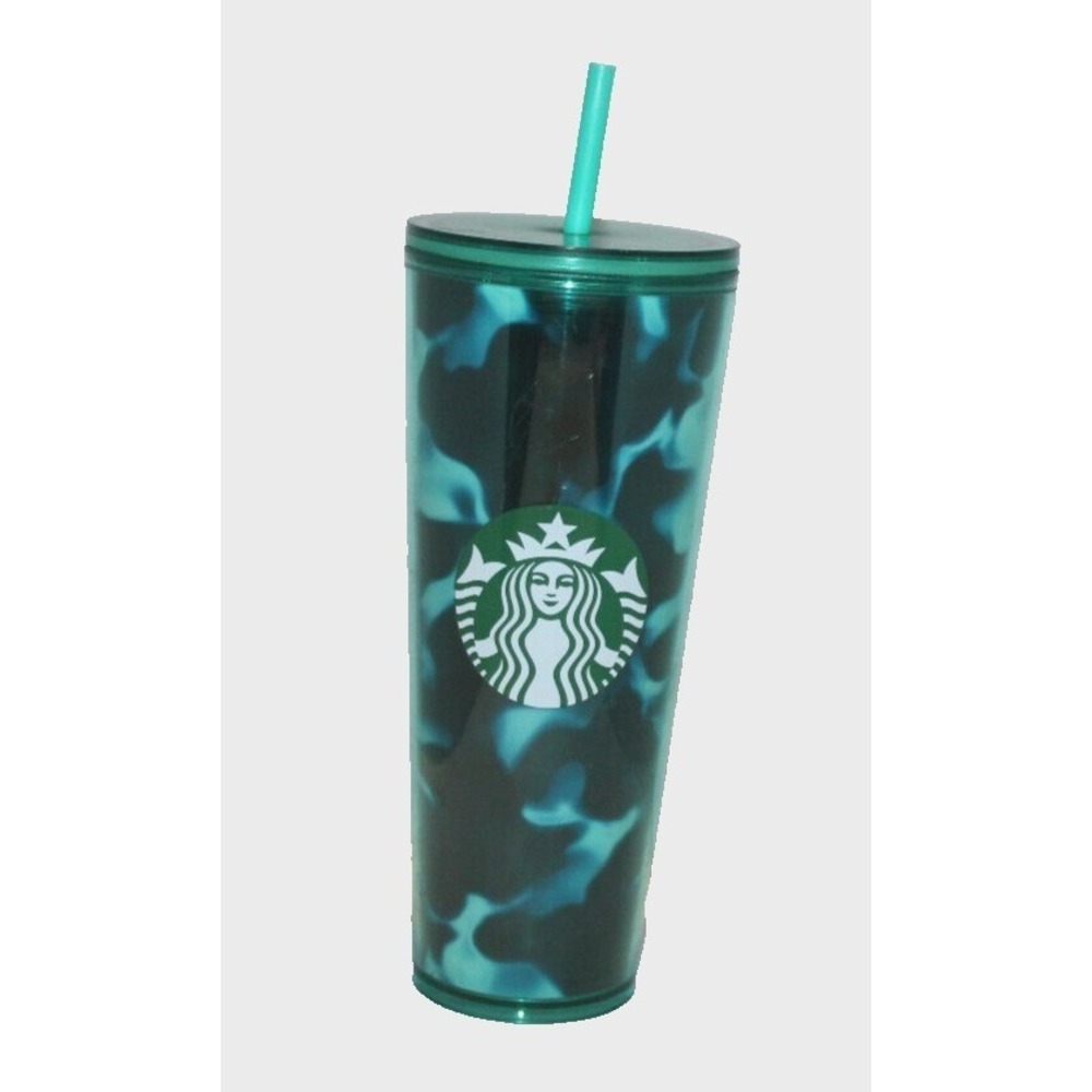 Starbucks 24 fl oz blue green Venti cold tumbler travel cup with lid & straw